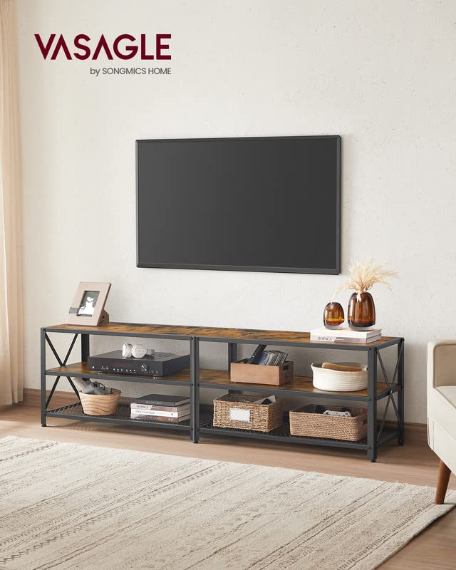 VASAGLE TV Stand, TV Console for TVs Up to 75 Inches, TV Table, 70.1 Inches Width, TV Cabinet with Storage Shelves, Steel Frame, for Living Room, Bedroom, Rustic Brown and Black ULTV096B01V1 VASAGLE