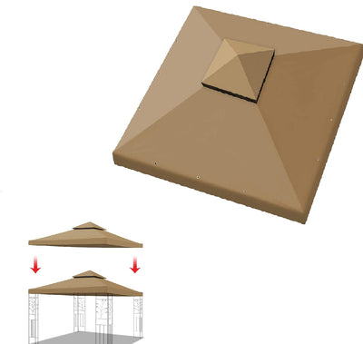 YardGrow 10x10 FT Gazebo Replacement Canopy Top Cover 2-Tiered Upgraded Patio Sunshade UV Protection, Canopy Cover ONLY (Tan)