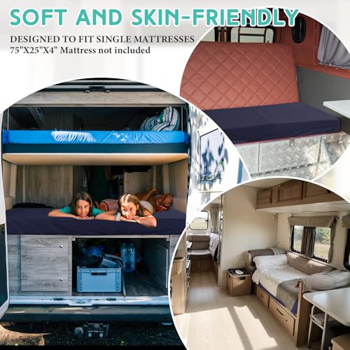 Breling Fitted Sheet (Sheet Only) Compatible with Milliard Trifold Mattress Folding Mattress Fitted Microfiber Bedclothes for Camp Bunk Rvs Bed(Navy Blue,2 Pcs,Single,4'') Breling