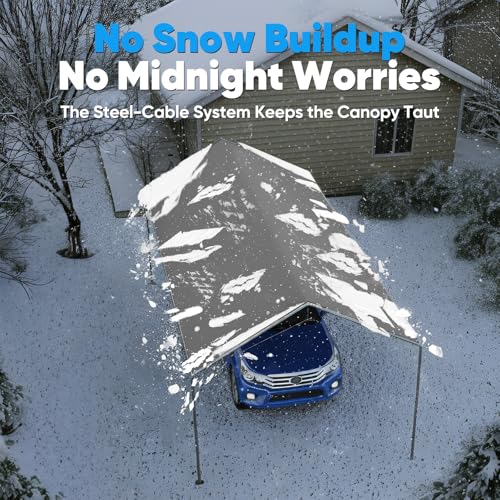 Quictent 10x15 ft Heavy Duty Car Canopy Galvanized Frame Carport Outdoor Party Tent Boat Shelter with 3 Reinforced Steel Cables - Grey Quictent