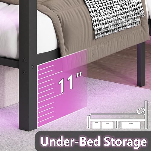 CLIBFENG Queen Bed Frame with Headboard and Footboard,Steel Slats Support-LED Bed Frame with USB Charging Station,Mattress Foundation-Under Bed Storage,No Box Spring Needed,Noise Free,Black CLIBFENG