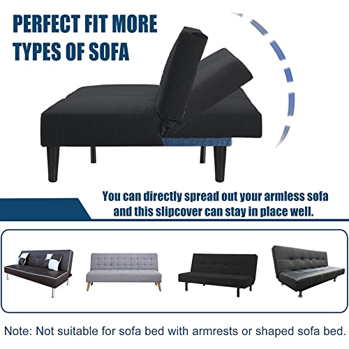 TOPYUMH Water Repellent Armless Futon Cover Sofa Bed Slipcover, Full Size Futon Mattress Cover, Soft & Stretch Furniture Protector for Pets, Black TOPYUMH