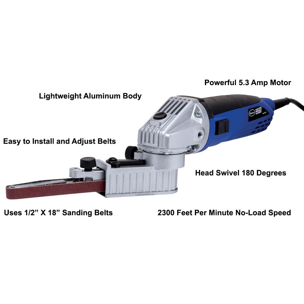 Eastwood Electric Mini Belt Sander | Robust 5.3 Amp Motor | Sanding and Grinding Tool | Lightweight Aluminum Body with Swivel Head | Grinder File Eastwood