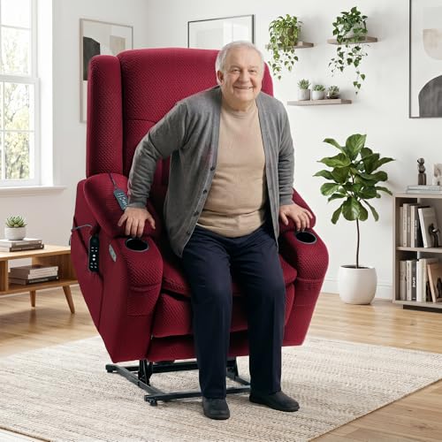 EONIX Lay Flat Power Lift Recliner Chair with Heat and Massage, Dual Motor Electric Lift Chair for Elderly for Postoperative Recovery, 400lbs Heavy Duty, Cup Holders, Lumbar Pillow, Burgundy