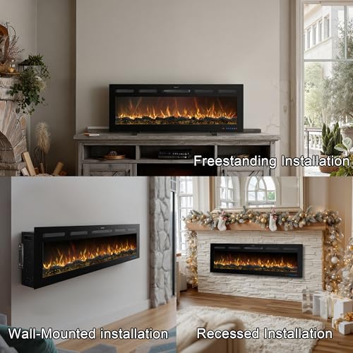Mystflame 50 Inch WiFi-Enabled Recessed Electric Fireplace Inserts with Log Speaker,Alexa/Google Compatible,Wall Mounted & Freestanding Fireplace Heater,13 Adjustable Colors,5 Brightness Levels,Timer Mystflame