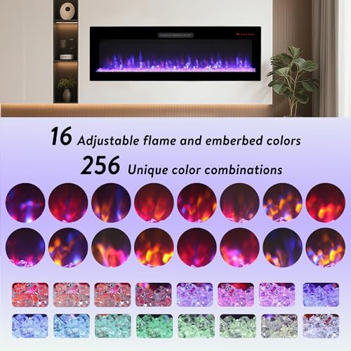 Innoflame 50" Smart Electric Fireplace, Alexa/WiFi Enabled, 16-Color 3D Multi-Row Flame, 1400W Fireplace Insert, Wall Fireplace Electric with Remote Control & App, Thermostat, 9H Timer Innoflame