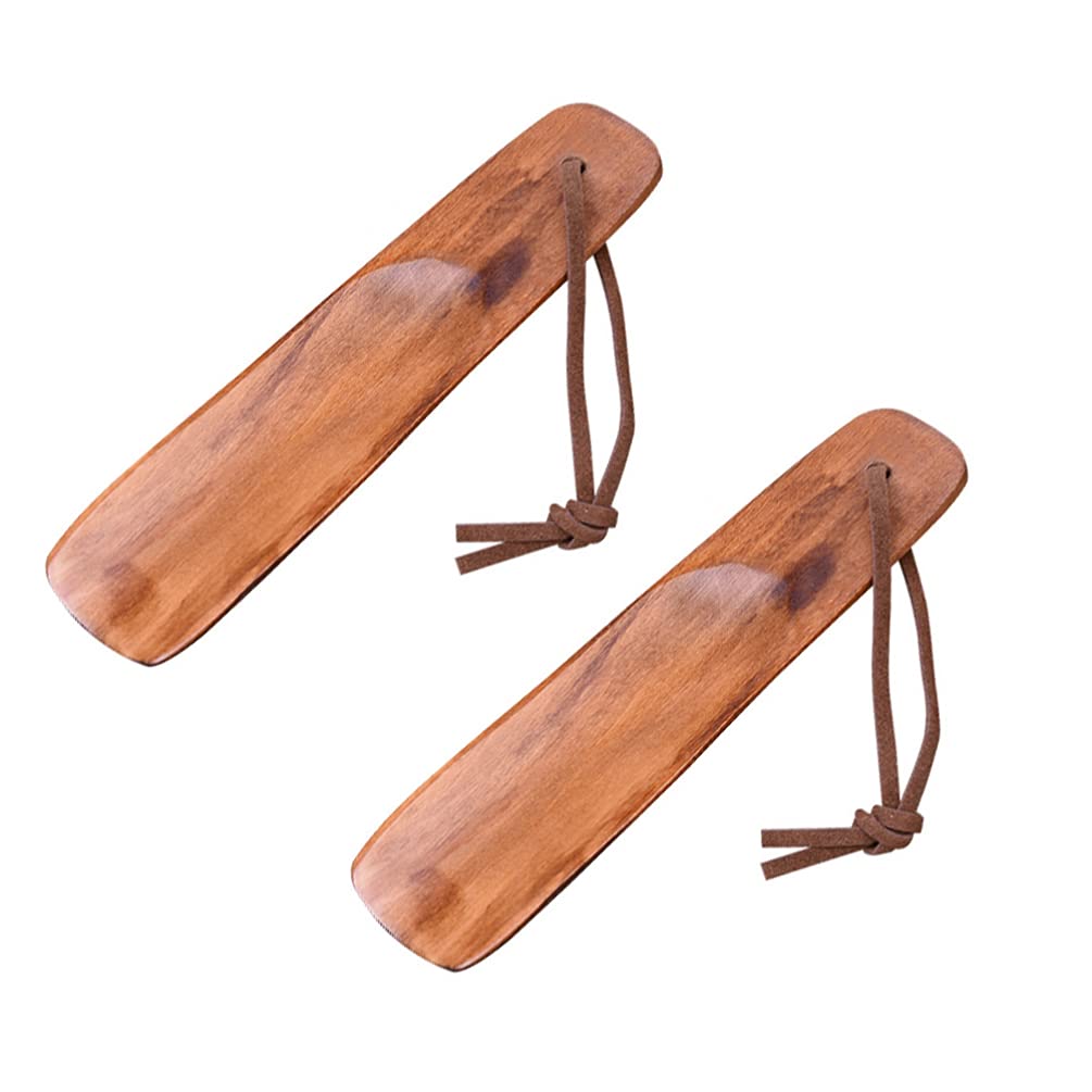 EXCEART 2 Pcs Shoe Horn Short Handle Wooden Shoe Horn Small Travel Shoe Horns for Men, Women EXCEART