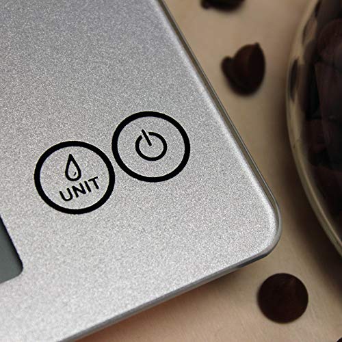 Escali Arti Glass Food Scale Digital Countertop Kitchen, Baking and Cooking Scale with Nutrition and Calorie Counter, 15-Pound Capacity, 9" x 6.5" x .75", Shiny Silver Escali