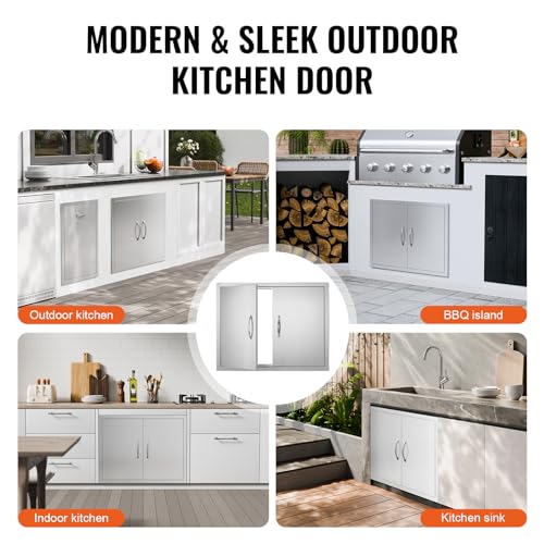 VEVOR Outdoor Kitchen Door, 31W x 24H Inch Double Wall BBQ Access Door, Stainless Steel Flush Mount Door, Double Vertical Door with Handles and Hooks, for BBQ Island, Grilling Station, Outside Cabinet VEVOR