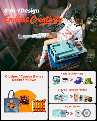 VEVOR Hybrid Heat Press, 15 x 15 inch, 8-in-1 Multifunction, Heat Up Fast and Even, All-New Patented Design, Easy to Control, Sublimation Press Machine for T-Shirts/Tumblers/Caps/Plates, Light Green VEVOR