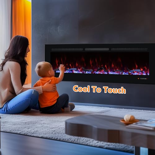 Carsynflame Electric Fireplace 65 in, Wall Mounted & Recessed Electric Fireplace Inserts, Remote & Touch Screen Control, 169 Flame Color Combinations, Timer& Thermostat Fireplace Heater, 1500W, Black Carsynflame