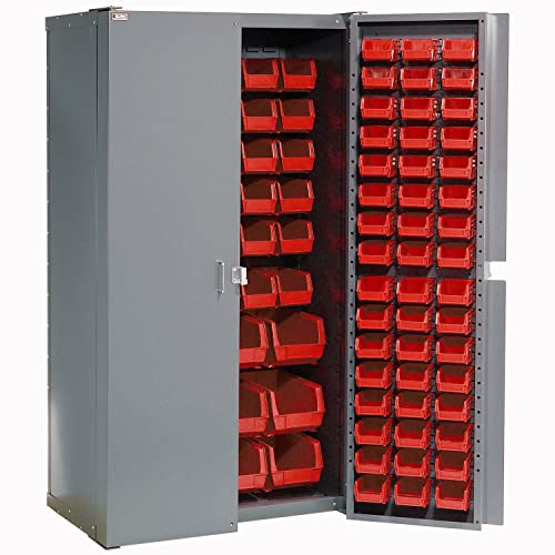 Global Industrial Bin Cabinet with 144 Red Bins, 38x24x72, Assembled Global Industrial