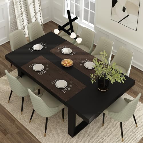 Hitow Dining Table for 8-10 People, 86.6-Inch Rectangular Wood Kitchen Table with Thicken Tabletop, Office Conference Room Table, Dining Room Living Room Table, Brown & Black Hitow