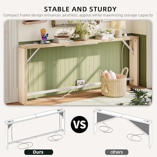 TIQLAB Sofa Table, 79 inch (1.2'' Thick Tabletop) Long Console Table Behind Couch, Narrow Entryway Table with Angled Metal Frame, Industrial Console Table for Entryway, Light Walnut TIQLAB