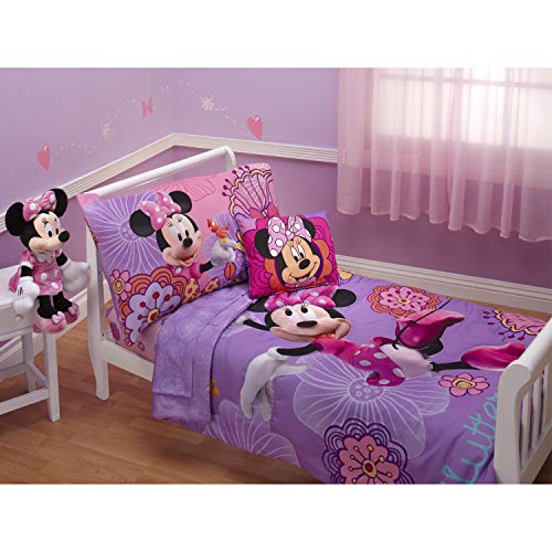Disney 4 Piece Minnie's Fluttery Friends Toddler Bedding Set, Lavender Disney