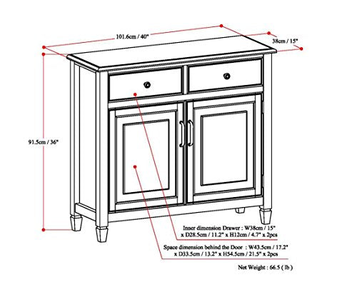 SIMPLIHOME Connaught SOLID WOOD 40 Inch Wide Traditional Entryway Storage Cabinet in Dark Chestnut Brown, For the Living Room, Entryway and Family SIMPLIHOME