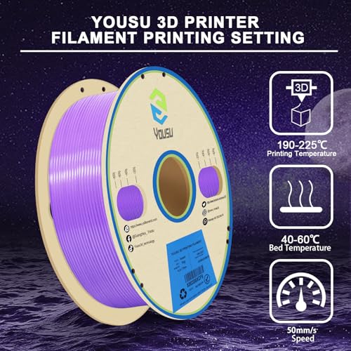 YOUSU 3D Printer Filament 1.75mm PLA Filament Glow in Dark PLA Filament Purple 3D Printing Filament 1kg(2.2lbs) Spool. Yousu