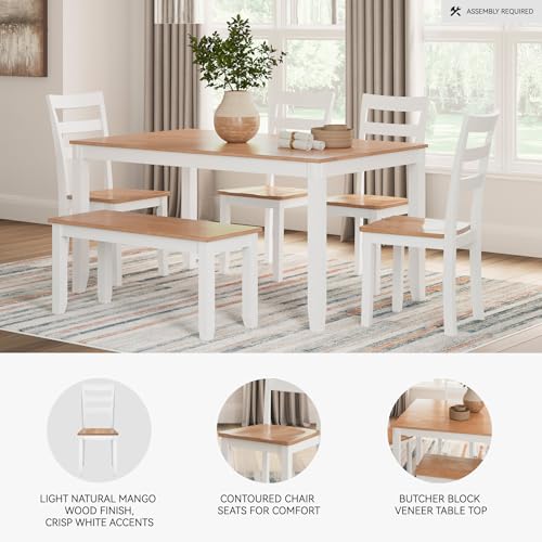 Signature Design by Ashley Gesthaven Modern Dining Table with 4 Chairs and Bench, Set of 6, White & Light Brown Signature Design by Ashley