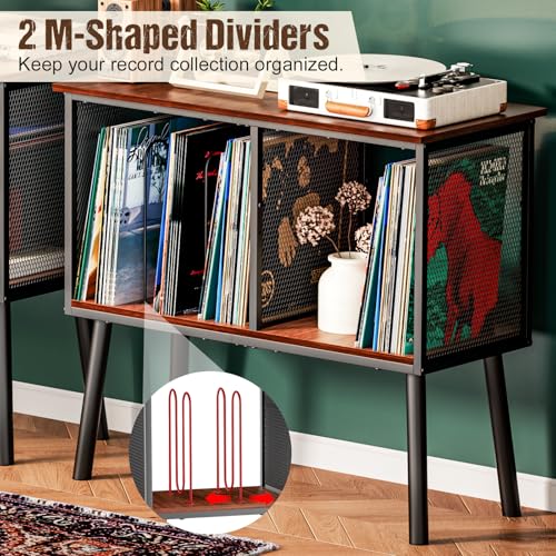 Record Player Stand with Adjustable Divider Vinyl Storage Holder Up to 200 Albums Mid-Century Large Record Player Table Vinyl Holder Turntable Stand End Table for Bedroom & Living Room, Patent Pending Simple Serenity