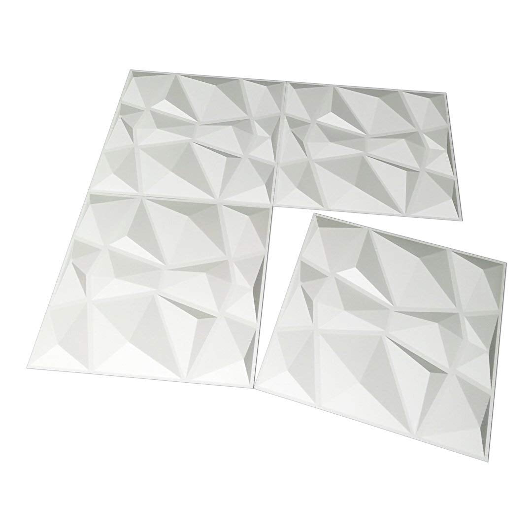 Art3d Textures 3D Wall Panels White Diamond Design Pack of 12 Tiles 32 Sq Ft (PVC) Art3d