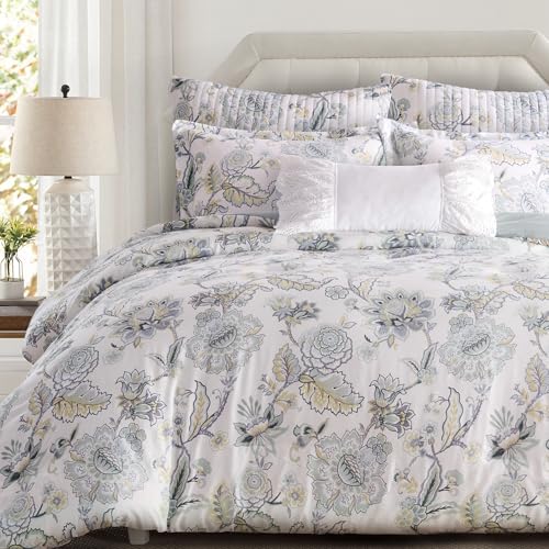Levtex Home Ophelia Spa Reversible Full/Queen Comforter Set (90x94in) with 2 Pillowcases (26x20in) - Bedding - Blue, Yellow, White - Rayon Full/Queen Size Comforter Set - Lightweight, Soft, Pre-Washed Levtex Home