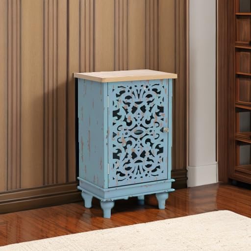 PHI VILLA Small Accent Storage Cabinet with Single Door - Decorative Nightstand for Living Room Bedroom, End Side Table Cabinet Blue PHI VILLA