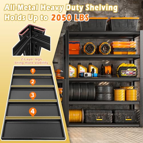 REIBII Garage Storage Shelves Heavy Duty Garage Shelving 72" Adjustable Metal Shelves for Storage 5-Tier Garage Shelves Heavy Duty 2050LBS Basement Kitchen Pantry Shelving Utility Shelves, 3 Pack REIBII