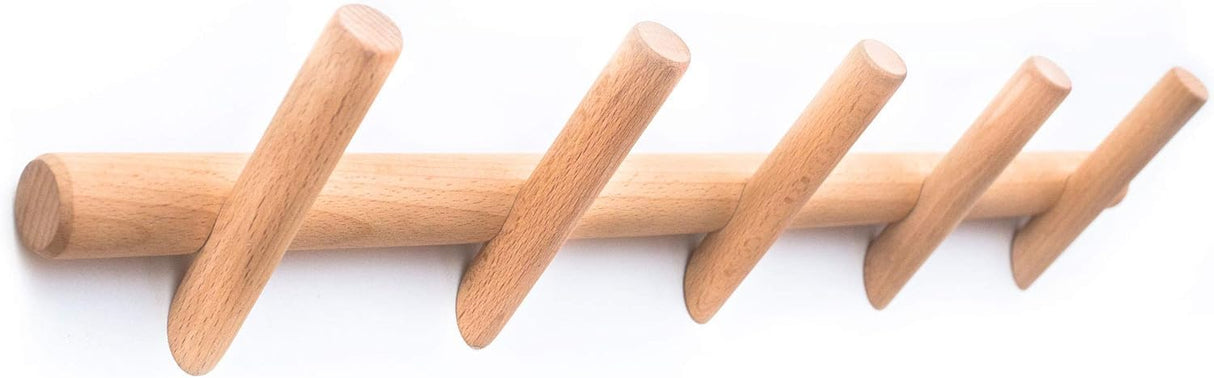 Eden & Co Modern Wall Mounted Coat and Hat Rack – 5 Hooks, Beautiful Wood Entryway Hanger with Pegs - Wooden Bedroom and Bathroom Robe Racks - Durable, Easy Assembly, Classic Design Eden & Co