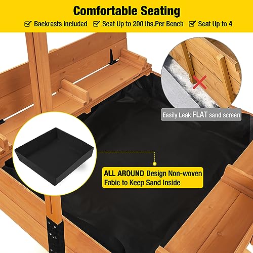 Aivituvin Kids Sand Boxes with Canopy Sandboxes with Covers Foldable Bench Seats, Children Outdoor Wooden Playset - Upgrade Retractable Roof (47x47Inch) Aivituvin