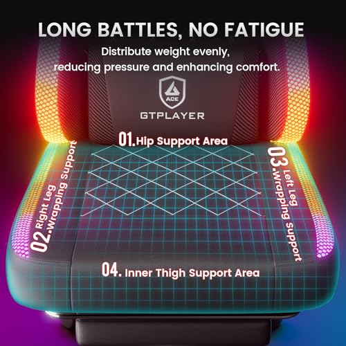 GTPLAYER RGB Ergonomic Gaming Chair with Massage, Footrest, LED Lights, Lumbar Support - Computer Chair with Linkage Armrest, Video Game Chairs PC Game Chairs for Adults GTPLAYER