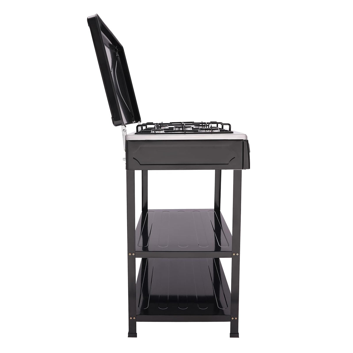 Propane Gas Stove 5 Burner/4 Burner, Portable Natural Gas Stove Outdoor Camping BBQ Stove Gas Cooker with 2 Tier Storage Rack, for RV, Apartment, Outdoor Cooking (Black, 5-Burner) BUKGOCUMN