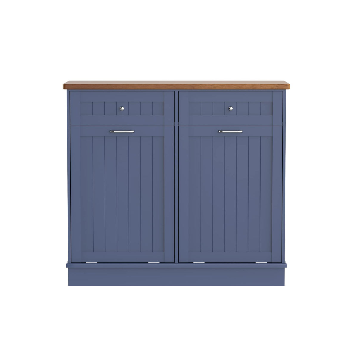 TOLEAD Double Tilt Out Trash Cabinet 20 Gallon,Antique-style Beadboard Trash Can Cabinet Kitchen with Solid Wood Tabletop & Drawer, Pet Proof Trash Can, Wood Laundry Cabinet (Blue) TOLEAD