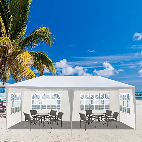 Outdoor Party Tent - Wedding & Birthday Event Tent with Removable Sidewalls & Transparent Windows (10'x20'/4 Sidewalls White) LBLWJD