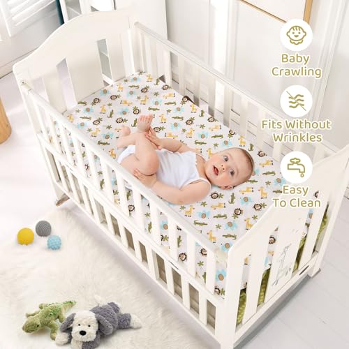 Wowelife Safari Crib Bedding Set, Mini Crib Bedding Set Boy 3-Piece Mini Crib Comforter Set, Nursery Bedding Sets for Boys Include Crib Comforter, Skirt and Sheet, Brown Wowelife