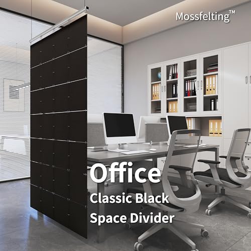 Mossfelting 12Pcs Hanging Room Divider Made of High Density Polyester Fiber Panels for Decorating Bedroom Living Dining Room Kitchen Office Restaurant Home Hotel Decor(Plain - Black) mossfelting
