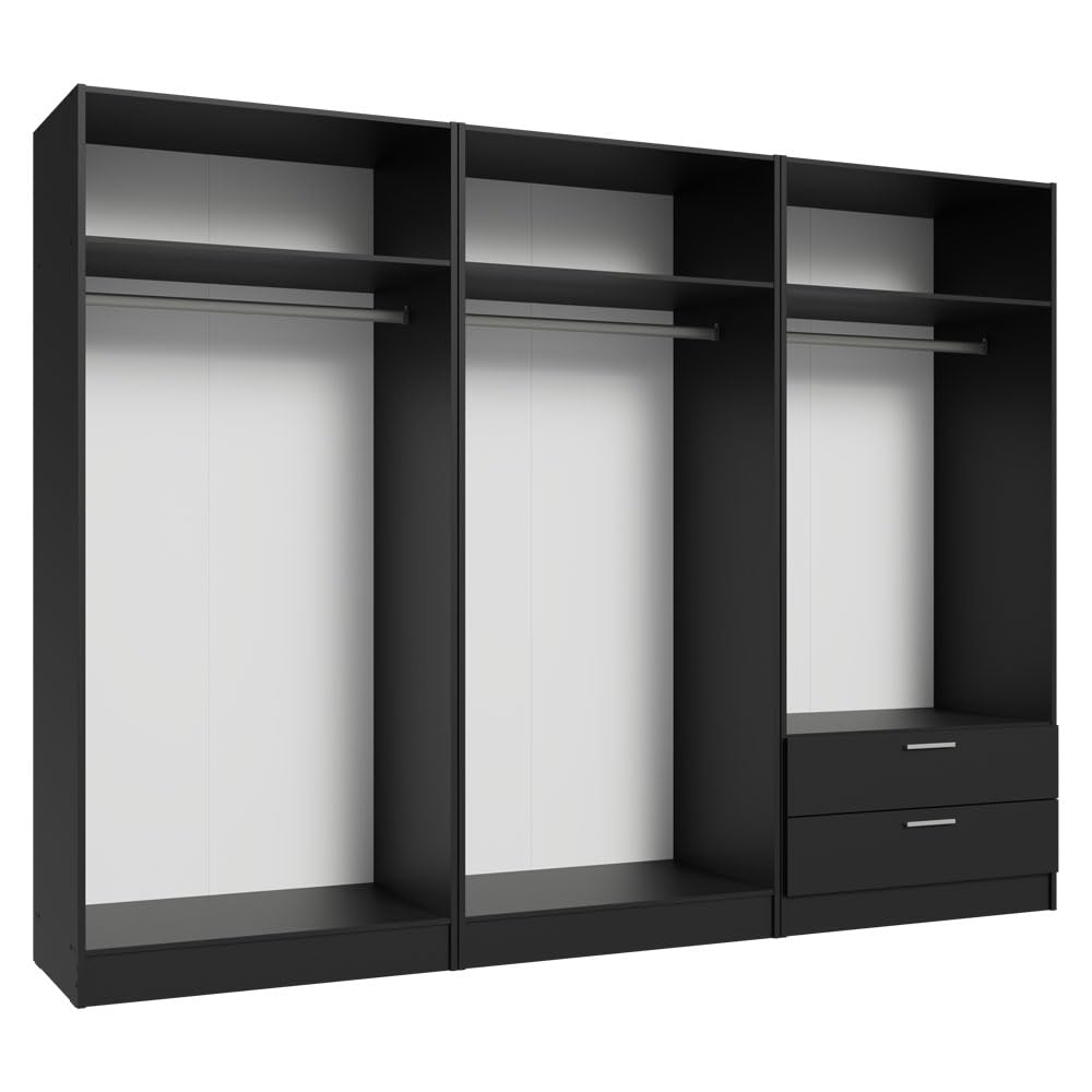 Madesa 6 Doors 2 Drawers Wardrobe Set Armoire Closet Bedroom Storage Cabinet with Shelves and Hanging Space 94" L Wooden Clothing Organizer Unit (Black) Madesa