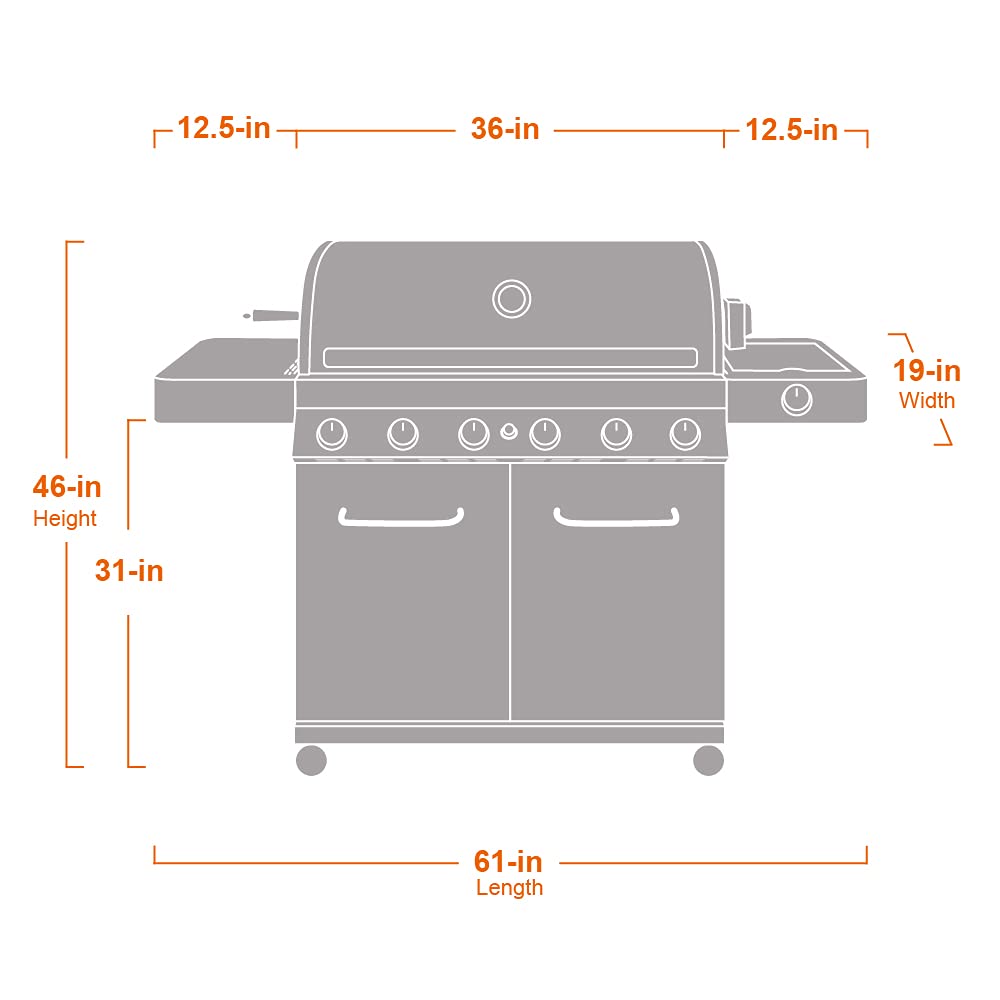 Monument Grills 77352 6-Burner Stainless Steel Cabinet Style Propane Gas Grill with Knob Controls, Side Burner, Built-In Thermometer, and Rotisserie Kit Monument Grills