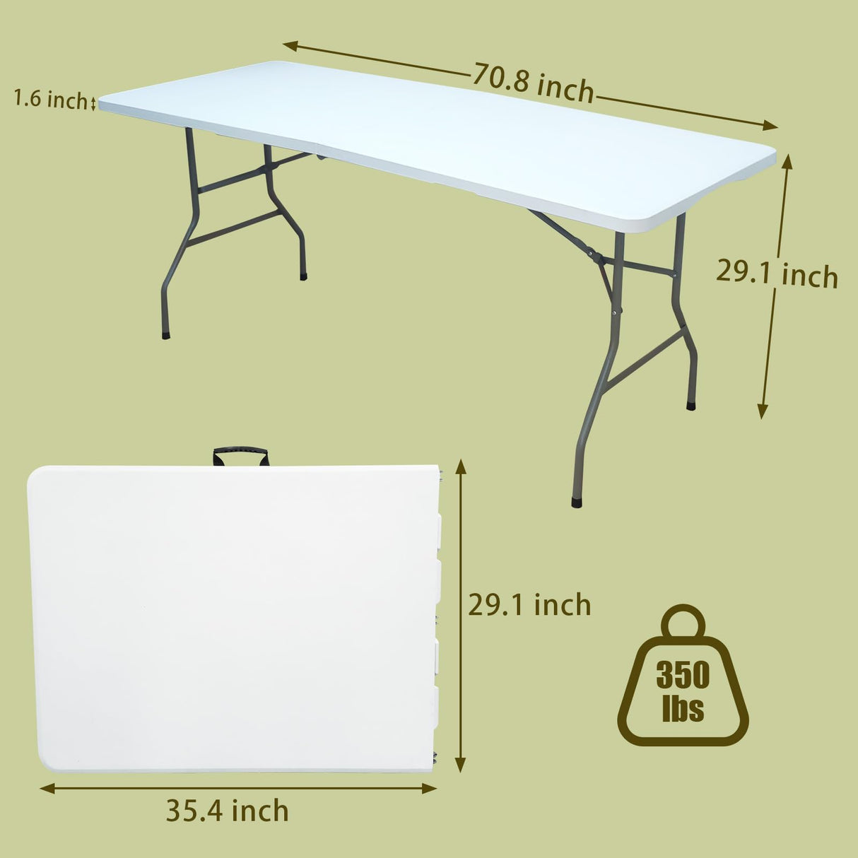 Camp Field 6FT Folding Table, Indoor & Outdoor Heavy Duty Portable Table, Folding Picnic Table, Folding Card Table for Picnic, Party, Camping (6FT) Camp Field