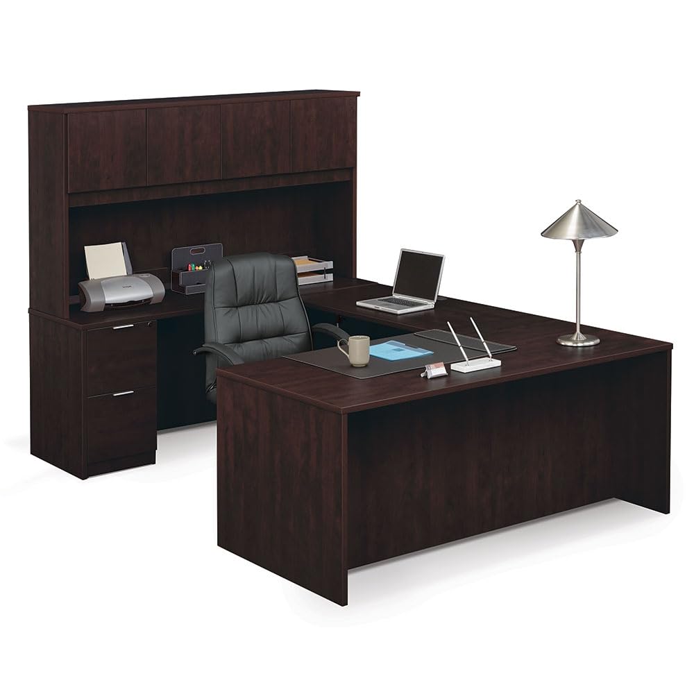 NBF at Work U Shaped Desk for Home and Office - Office Desk with Reversible Bridge - File Cabinet with Two Drawers - Gray Finish Executive Desk - Computer Desk with Durable Laminate Surface(71" W) nbf signature series