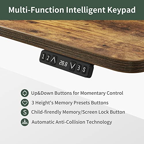 FEZIBO Triple Motor L Shaped Stadning Desk with LED Strip & Power Outrlets,63 inches Height Adjustable Stand up Corner Desk with Ergonomic Monitor Stand, Black Frame/Rustic Brown Top FEZIBO