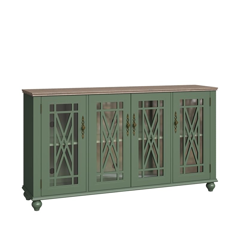 LIVILAND 63" Vintage Style Wood Kitchen Accent Buffet Sideboard Cabinet - Green LIVILAND