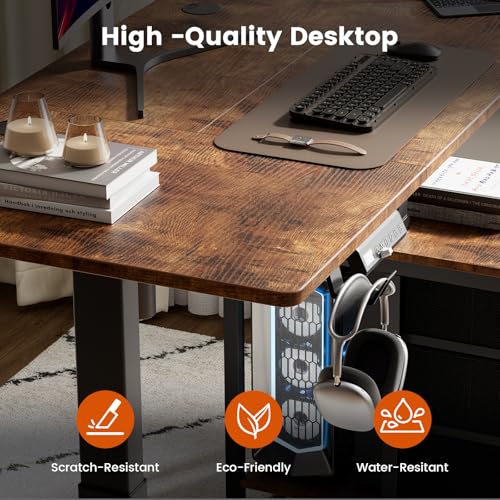 REAHOME Electric Standing Desk with Drawers, 47 x 24 Inches Height Adjustable Sit Stand Desk with Storage, 3 Memory Preset Home Office Computer Desk, Printer Cabinet, Cable Management, Rustic Brown REAHOME