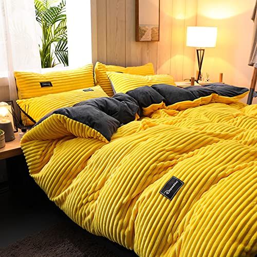 GZYZPDF Queen Duvet Cover Set,Single Quilt Cover Corduroy Soft Comforter Cover Full Size Duvet Covers Bedding Sets Crystal Velvet 4 Pieces-Yellow Queen:220x240cm(86.6x94.5) GZYZPDF