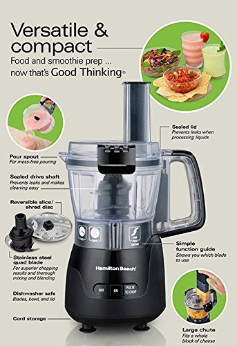 Hamilton Beach Stack & Snap 4-Cup Mini Food Processor & Vegetable Chopper, 250 Watts, for Slicing, Shredding, and Puree, Black (70510) Hamilton Beach
