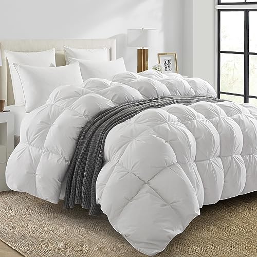 UNIKOME Goose Feather Down Fiber Comforter - 20% Extra Fill, All Season King Size Duvet Insert with 100% Cotton Cover, Cloud-Like Fluffiness (106"X90", White) UNIKOME