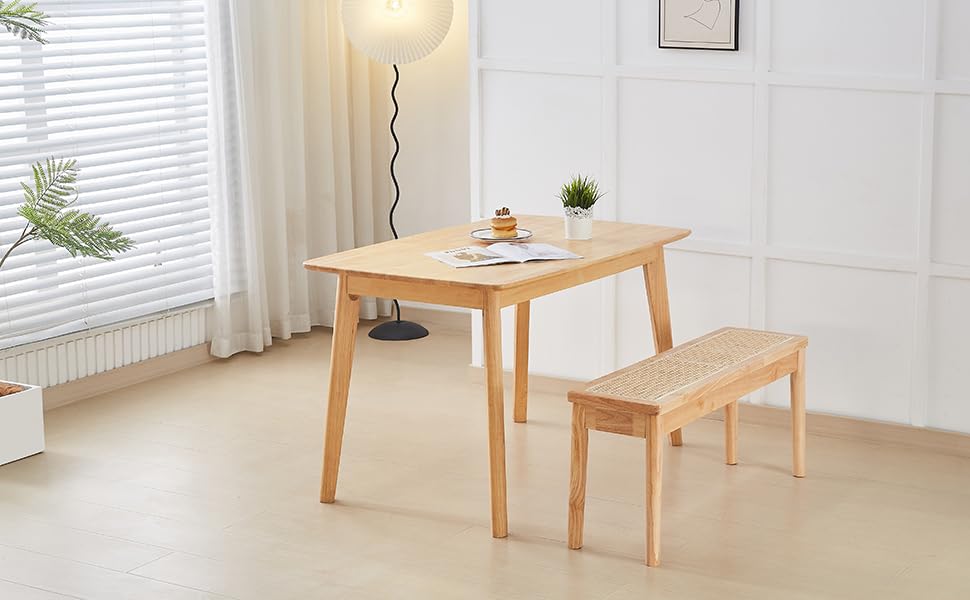 Jimenuco 40" Wooden Dining Bench with Hand Woven Rattan Seat,Solid Wood Bench for Entryway,Living Room,Kitchen and Bedroom(Nature Wood,18" H Jimenuco