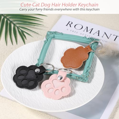 Hpmjz 3 Pcs Dog Hair Collector Keychains Paw Print Keychain Pet Memorial Gifts Cute Leather Hair Keepsake Keyring Pet Fur Storage Keychain for Collecting Bag Purse Paw Charm Key Holder Christmas