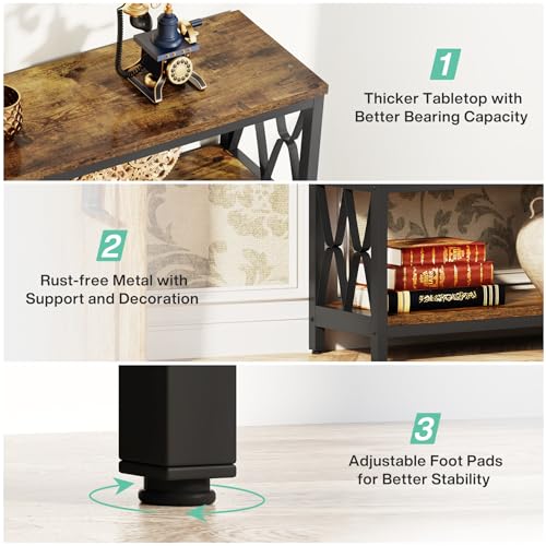 LITTLE TREE Console Table with Storage Shelves, 70.9" Industrial 3-Tier Sofa Table for Living Room, Long Foyer Table Entryway Table for Hallway, Front Door, Entrance, Rustic Brown & Black LITTLE TREE