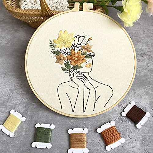 Harimau 3 in Beginner Embroidery Kit,Floral Plant Pattern,Cross Stitch Kits, Including Stamped Embroidery Cloth with 3 Embroidery Hoops, Color Threads and Embroidery Kits