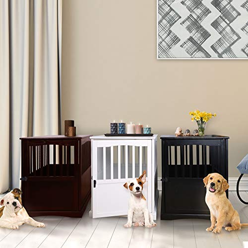 Casual Home Wooden Decorative Indoor Kennel Dog Crate End Table Night Stand Furniture with Lockable Gate for Medium Pets Up to 25 Pounds, White Casual Home